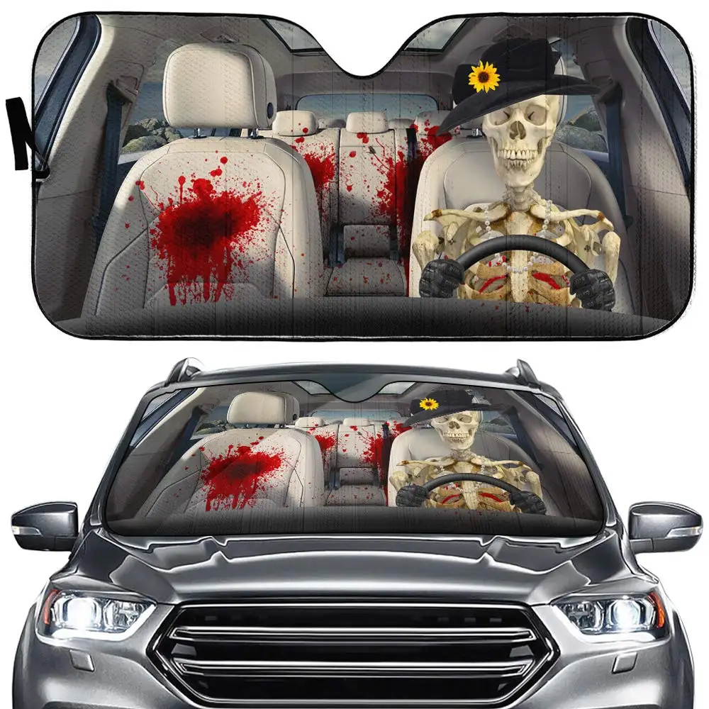 

sunflower skeleton car windshield sunshade horror skeleton front window sun visor van van uv heat reflector car truck