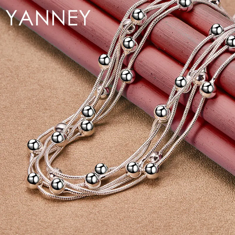 YANNEY 925 Sterling Silver 18 Inches Luxury Tassel Bead Chain Necklace For Women Fashion Wedding Gift Jewelry Accessories