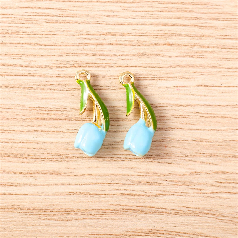 5 Stück 7x17mm Niedliche Bunte Emaille-Tulpenblumen-Anhänger für Schmuckherstellung, Ohrhänger, Halsketten, DIY-Bastelzubehör – Detail 3