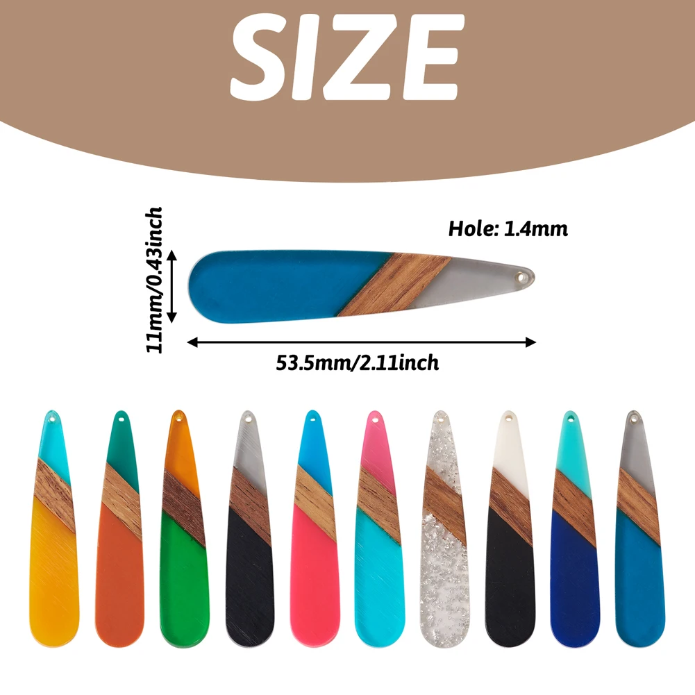 20pcs Big Resin & Walnut Wooden Pendants Teardrop Dangle Charms for DIY Earring Necklace Jewelry Making Home Decoration