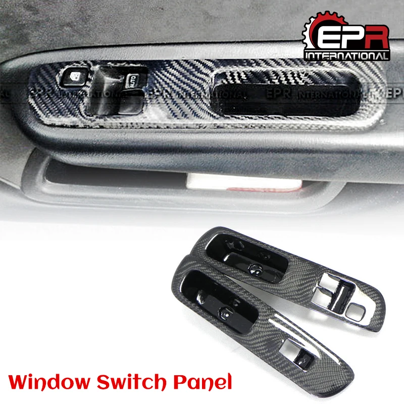 Car-styling For Nissan S14 RHD Carbon Fiber Door Window Switch Panel Glossy Finish Inner Control Cover Fibre Drift Part Kit Trim