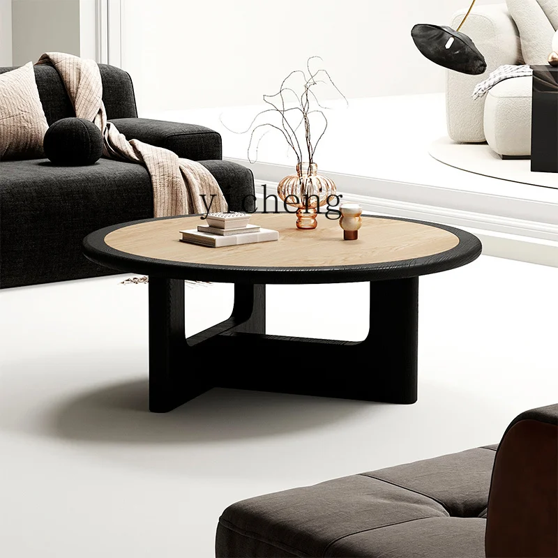 X5-16   antique retro round simple solid wood small coffee table retro ash wood living room table