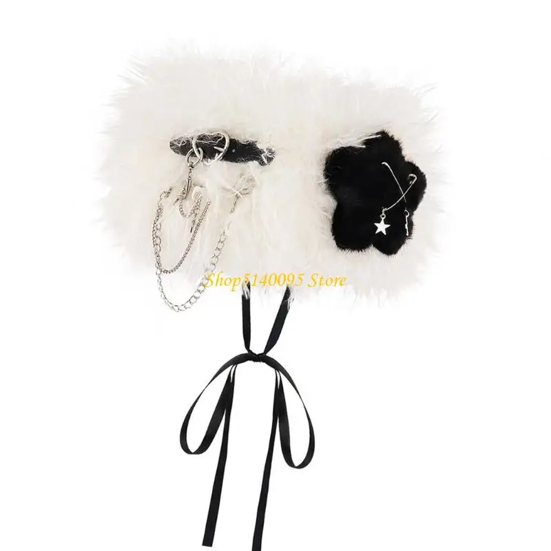 dxae น่ารักดาว faux furs แถบคาดศีรษะความยืดหยุ่นฟัซซี่ earmuffs ฤดูหนาว earmuffs earmuffs fuzzy หนา headwrap หู muffs muffs