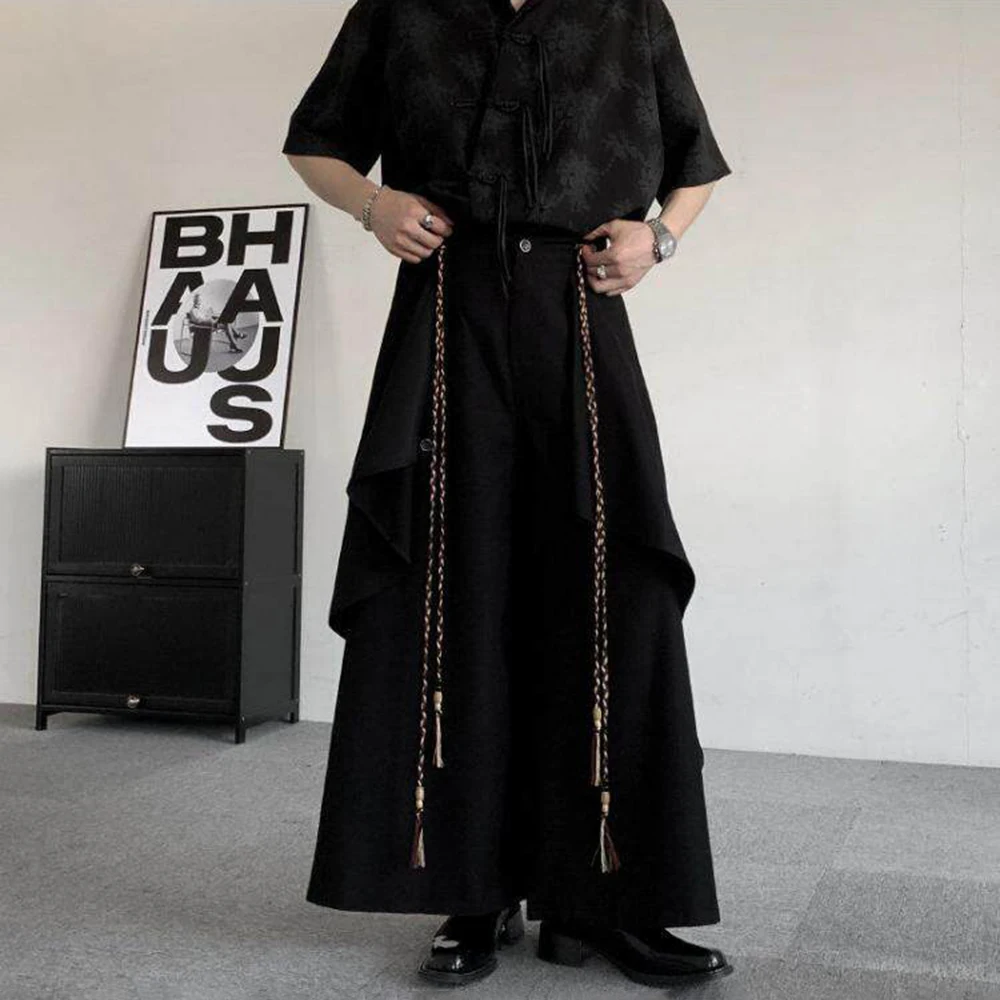 Dark Y2k Layered Gothic Skirt Pants Genderles Streetwear Fashion Youth Trend Couple Campus Samurai Pants Unisex 2026 (No Rope)