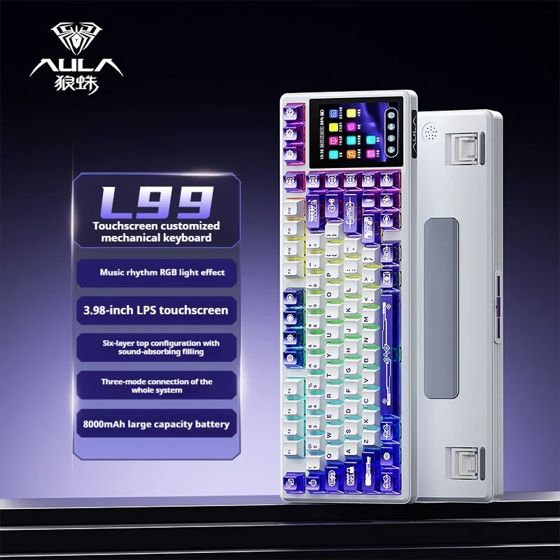 

AULA L99 Touchable Intelligent Screen Display Wireless Bluetooth Mechanical Keyboard Tri Mode Customized E-Sports Game Keyboards