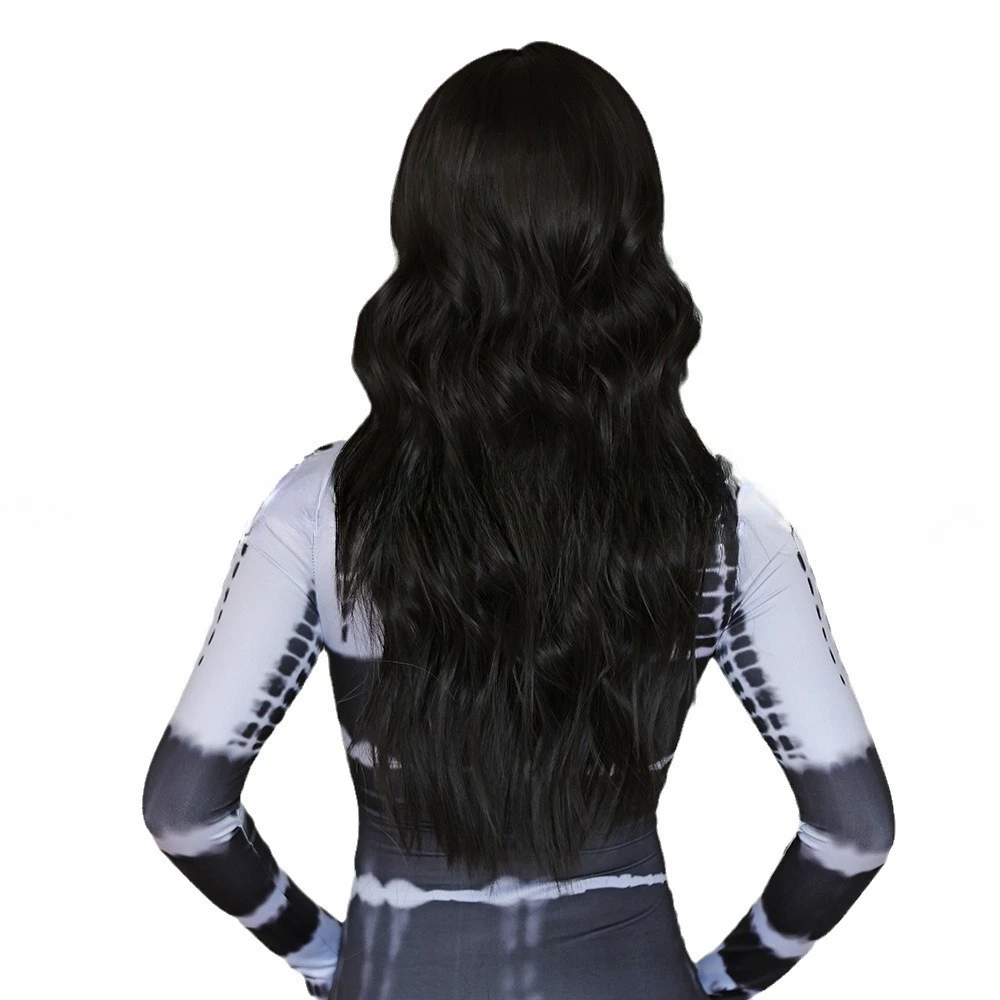 شعر مستعار جديد أسود، رمادي متوسط الطول، شعر مجعد، تموج الماء، شعر مستعار نسائي يومي