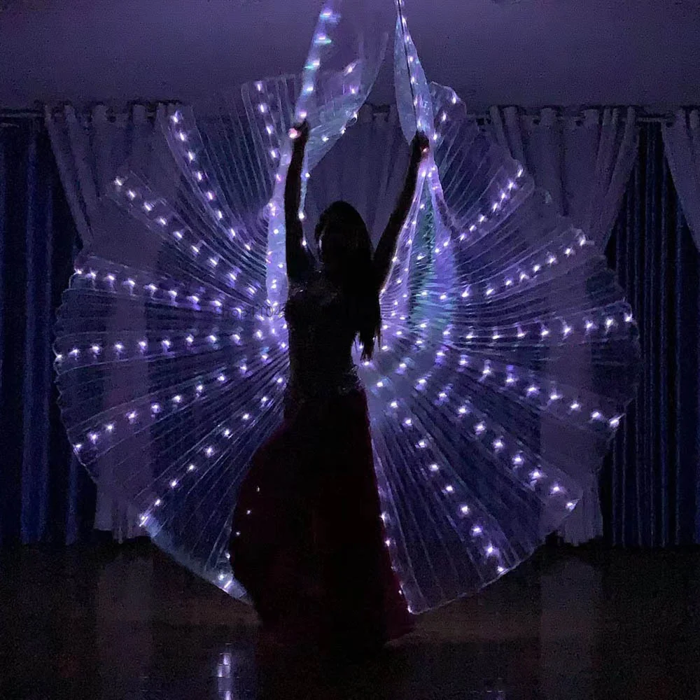 Light Up Led Isis Wings Belly Dance Costume Women Glow Butterfly Wing With Telescopic Sticks Carnival Halloween Party Props Wear