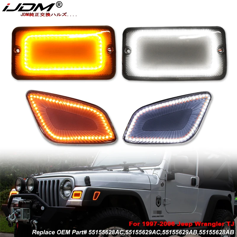 

Автомобильный светодиодный сигнальный фонарь iJDM для Jeep Wrangler TJ 1997-2006, парковочный фонарь на передний бампер и боковые габаритные фонари на переднее крыло, черный корпус