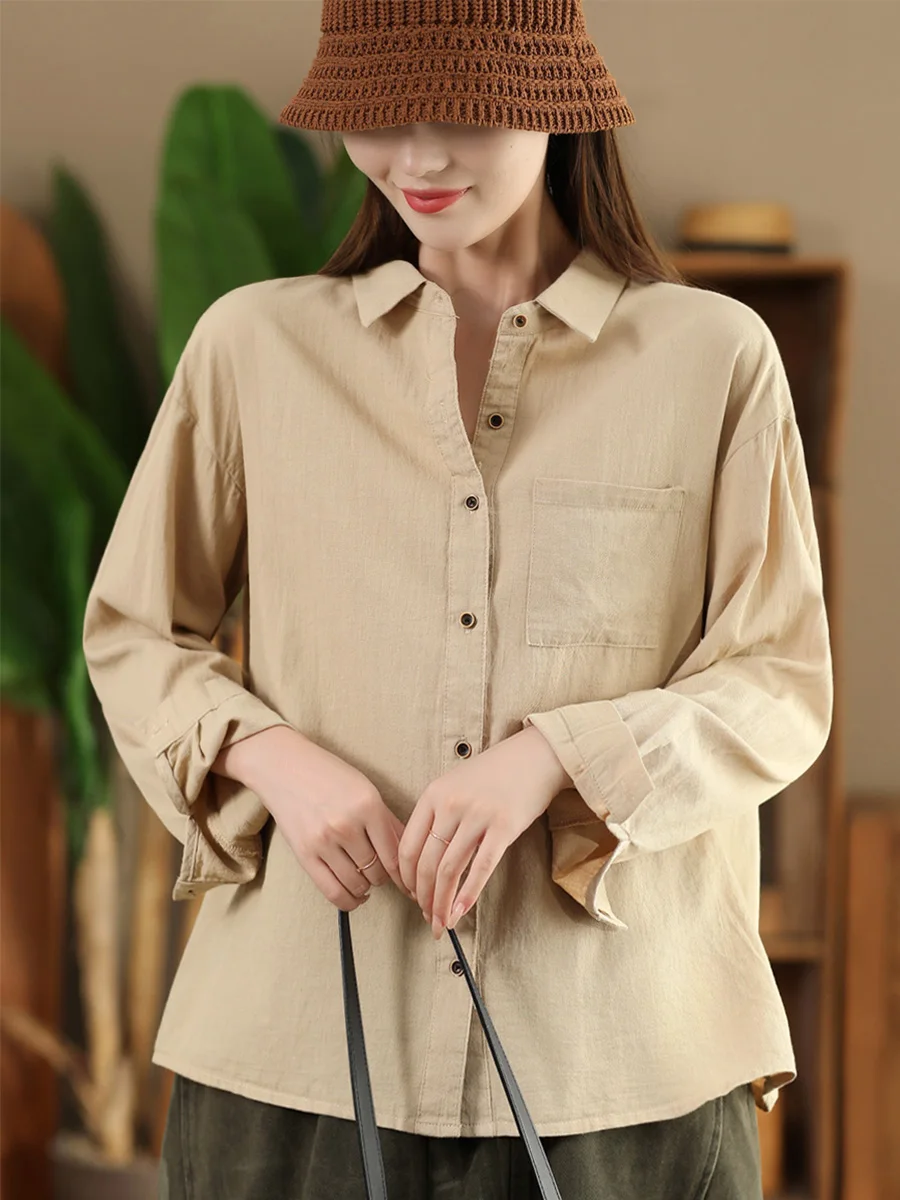 

Autumnal Cotton Single-Button Long Sve irt Collared Commuter Sle Ele Open Cardigan Top for Women