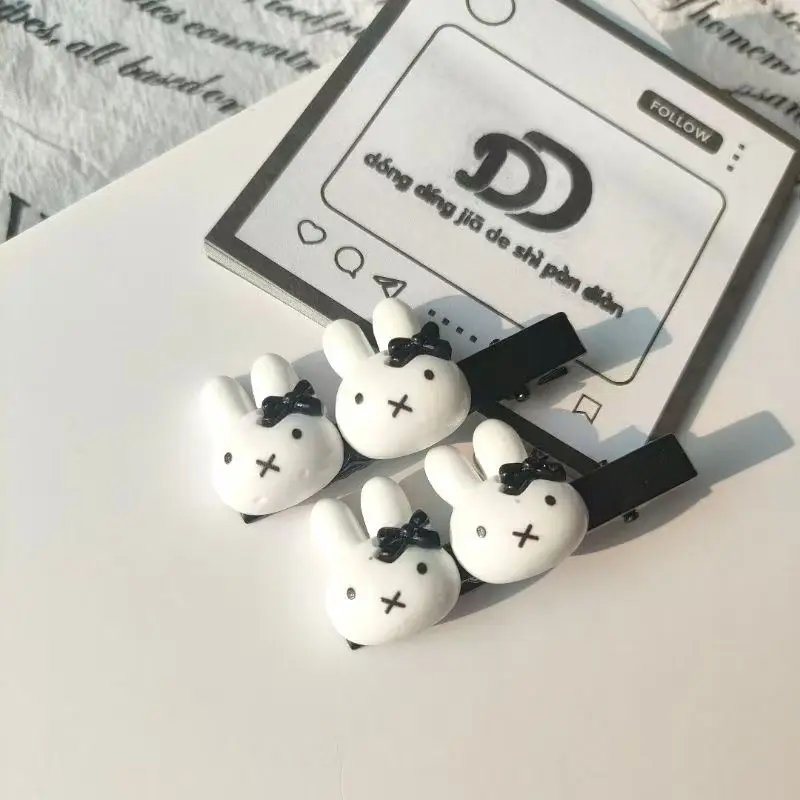 Cute Miffy Bunny Bow Hair Tie, Black Cartoon Duckbill Clip Hair Rope, Ins Style Girl Hairband for Besties view 6