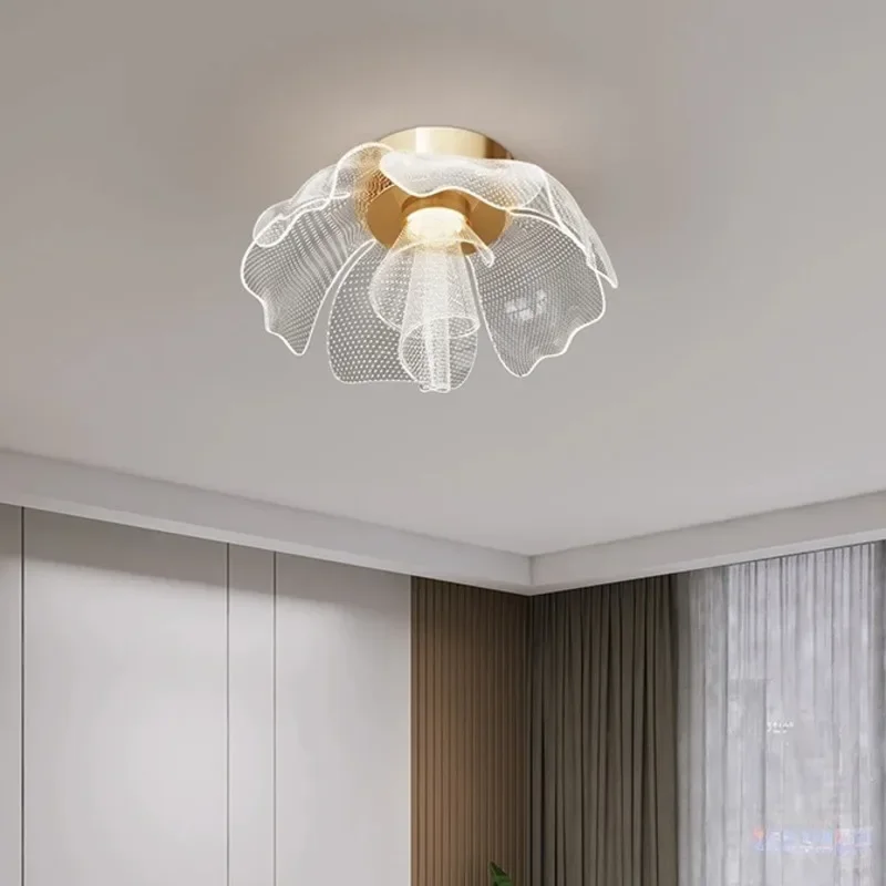 Simple Luxurious LED Ceiling Light Flower Design Acrylic Lamp Study Bedroom Entrance Hallway Light Interior Gold Luxury Lighting