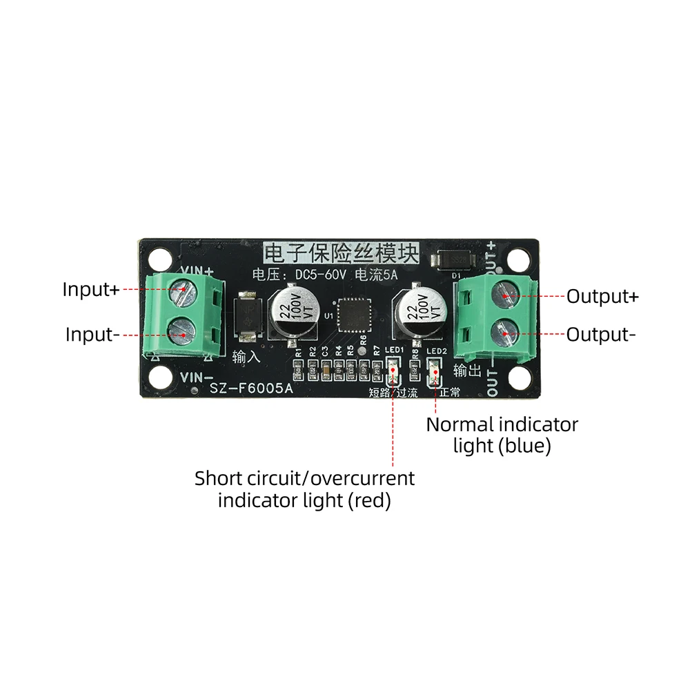 5A Electronic Fuse Module DC 5-60V Smart Solid-State Circuit Protection with Auto Reset for Battery Motor Surge Overcurrent