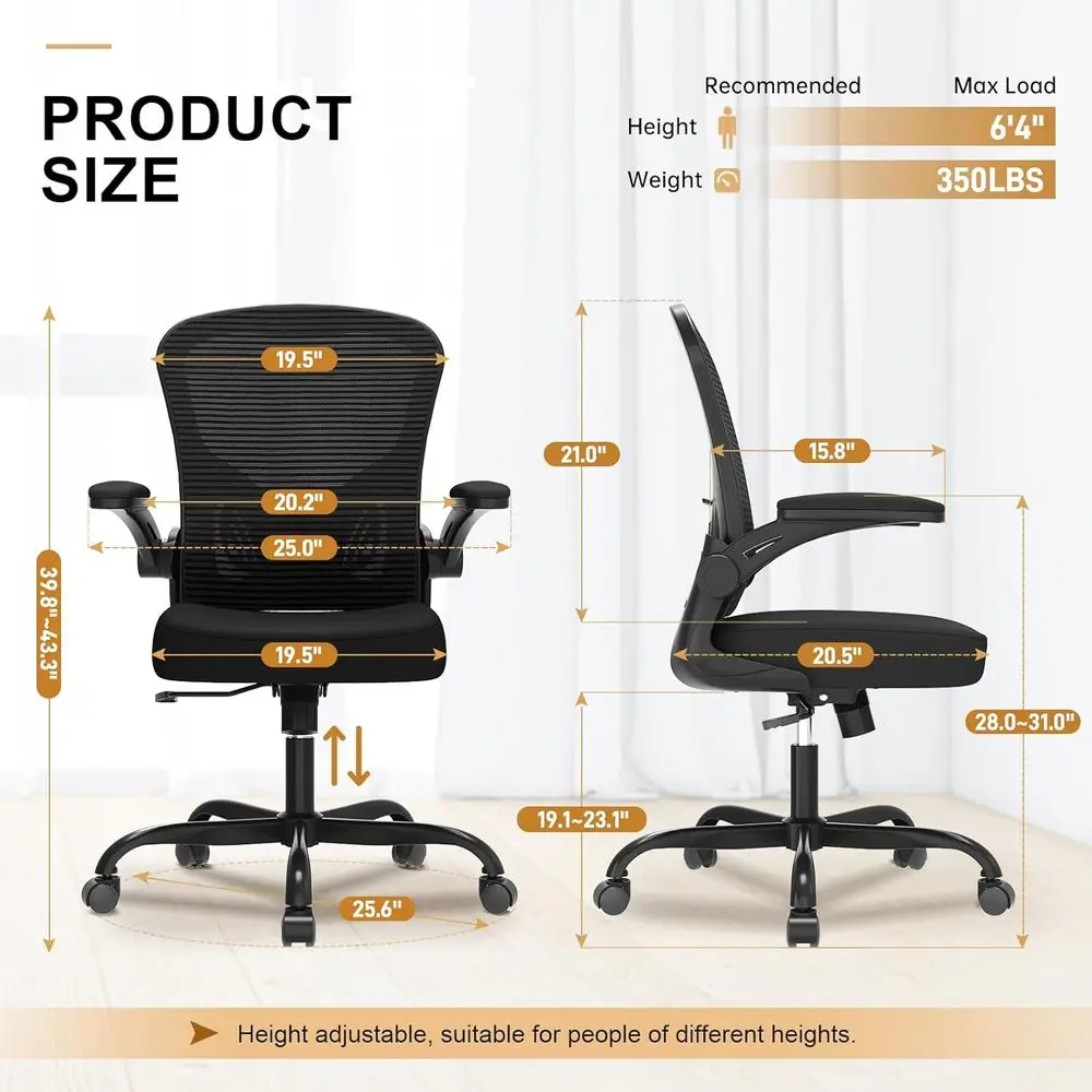 Office Chair, Ergonomic Desk Chairs 330LBS Capacity High Back Mesh Computer Chair with Flip-up Armrests, Comfy Work Chair with A