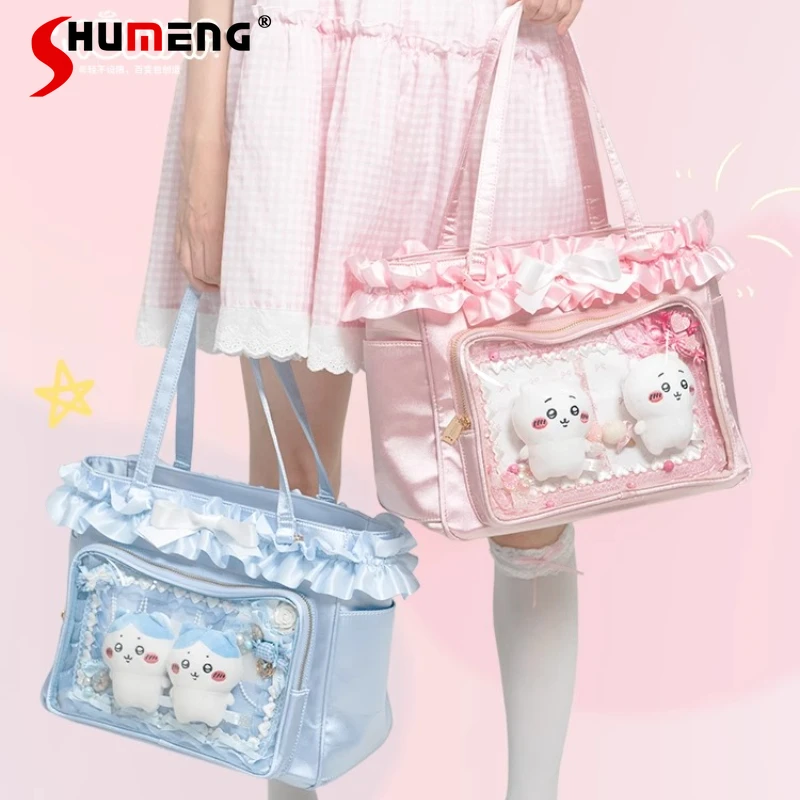 

Original Japanese Lolita Student Y2K Ita Bag 2025 New Girls Cute Bow Ruffled Shoulder Bag Women Large Capacity Crossbody Bag