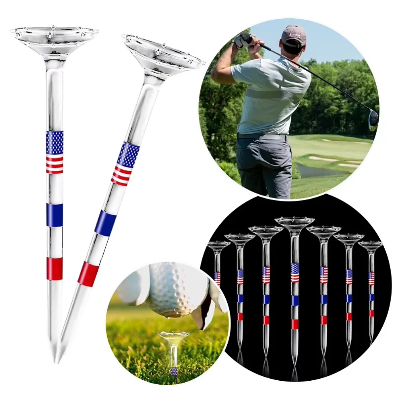 TINSOL 10Pcs Long Golf Tees Bulk Unbreakable 83mm Transparent USA American Flag Reduces Friction and Side Spin Golf Accessories