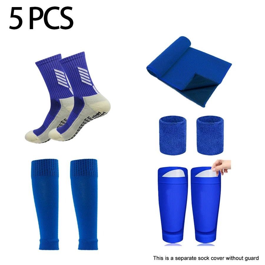

5PCS Football accessories Grip Soccer Socks Football Elasticity Legging Cover Pocket inserts Shin Guards Cold Towel Wrist Bracer