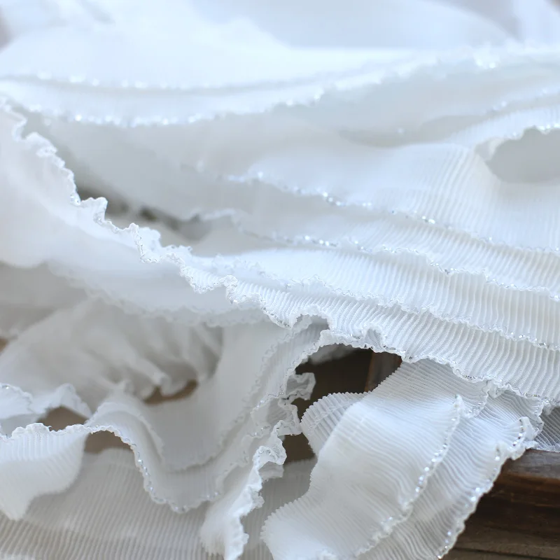 15Meters Polyester White Chiffon Lace Trimming Pleated Two Sides Trim Diy Dress Accessory High Quality