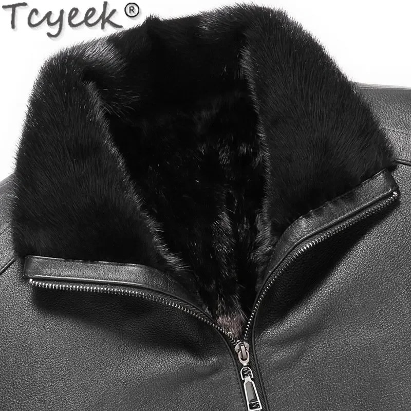 Tcyeek Winter Echt leder Top Layer Rindsleder Mantel natürlichen Nerz Pelz Liner Mäntel Mann Echtpelz Jacke Männer Kleidung Chaquetas Hombre