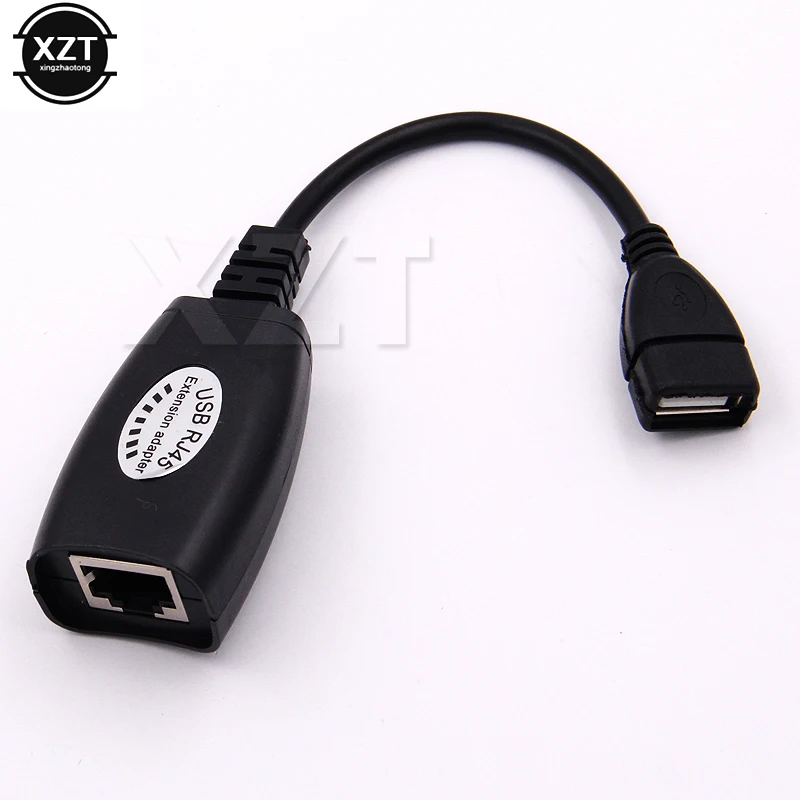 New USB to RJ45 RJ 45 LAN Cable Extension Adapter Extender Over Cat5 RJ45 Cat6 Patch Cord Black Networking Accessories 2Pcs