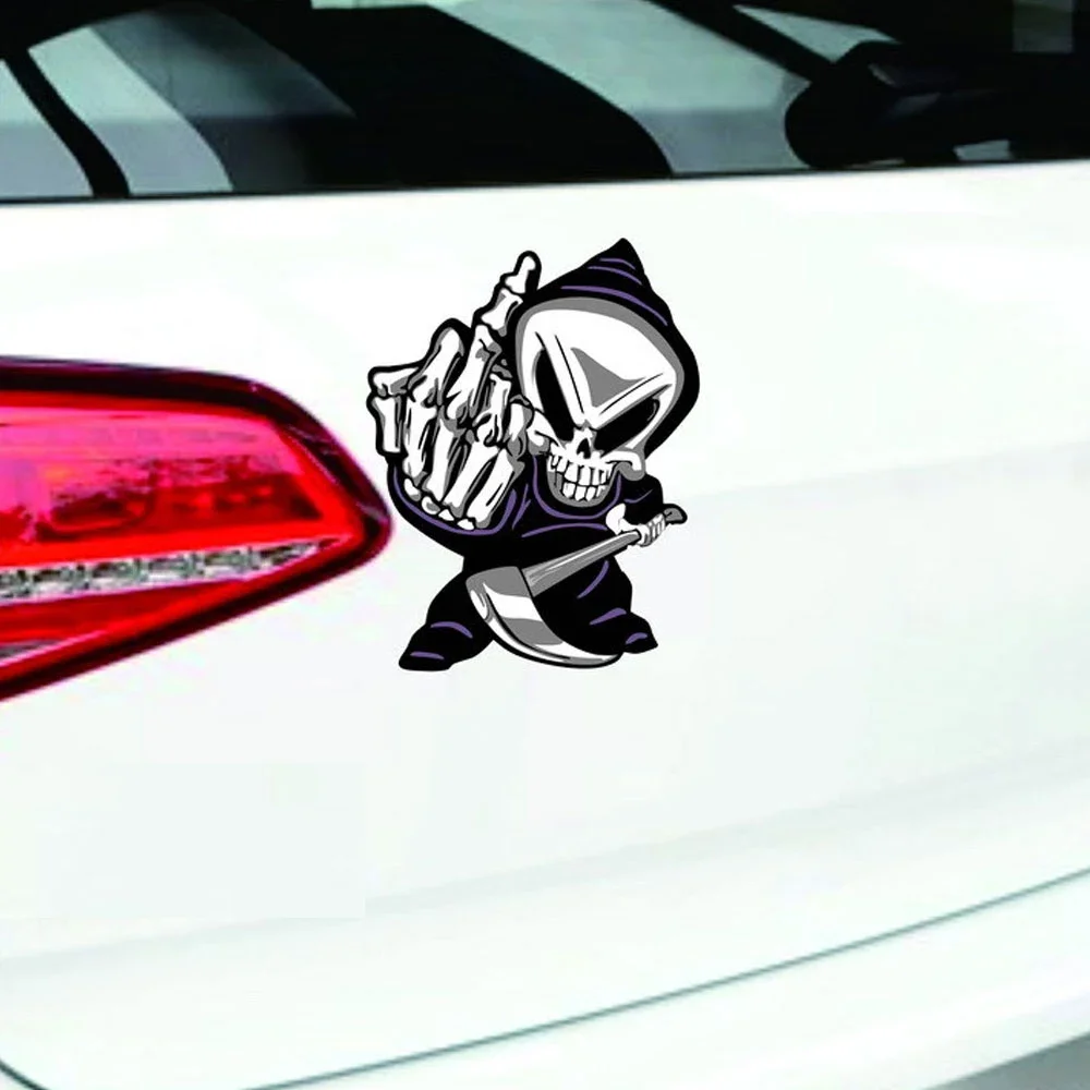 Car Sticker Funny Skull Middle Finger Car Window Decorative Sticker Skull Decal for Car Decoration