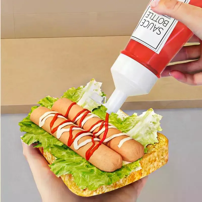 Condiment Squeeze Bottles 250/350/450ml Ketchup Mustard Salad Sauce Dispenser With On Cap Lids Olive Oil Bottle Kitchen Gadget