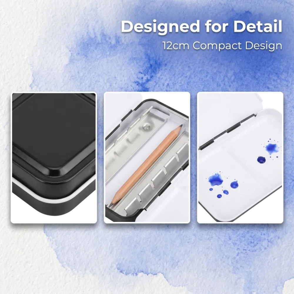 12 Colors Watercolor Palette Tinplate Metal Enameled Surface Tin Palette 4.7 × 2.7in Compact Paint Storage Box