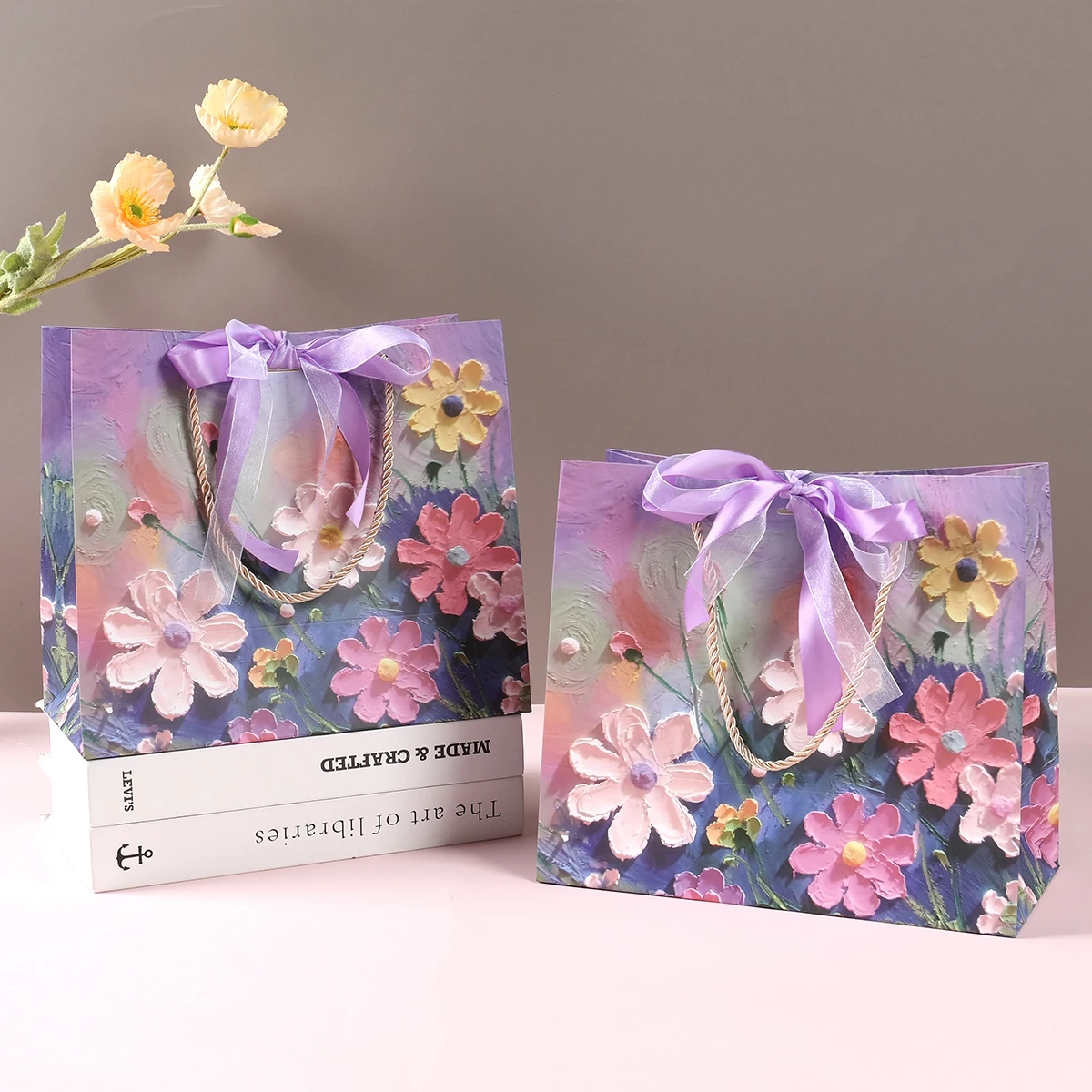 Flower Gift Pakcaging Bag 3D Cloud Oil Painting Paper Bag Valentine\'s Day Birthday Wedding Party Favor Bag Clothes Store Handbag