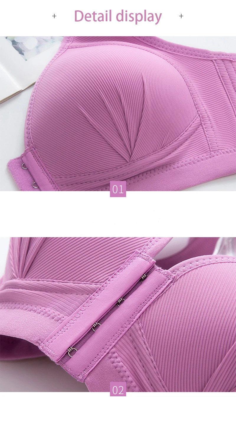 Damen-BH ohne Bügel, Frontverschluss, einfarbig, volle Abdeckung, feste Cups, Push-up-BH, stützender BH, stoßfeste Unterwäsche – Detail 10