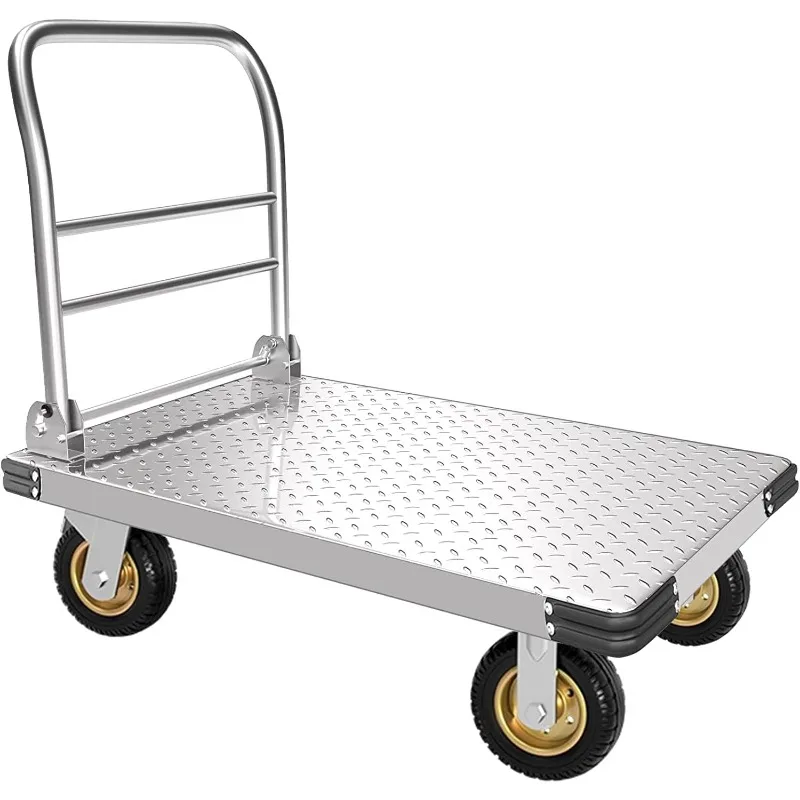 Platform Truck Trolley Heavy Duty Steel Foldable Trolley Large Flatbed Platform Trolley Suitable for Grocery/Garage/Warehouse