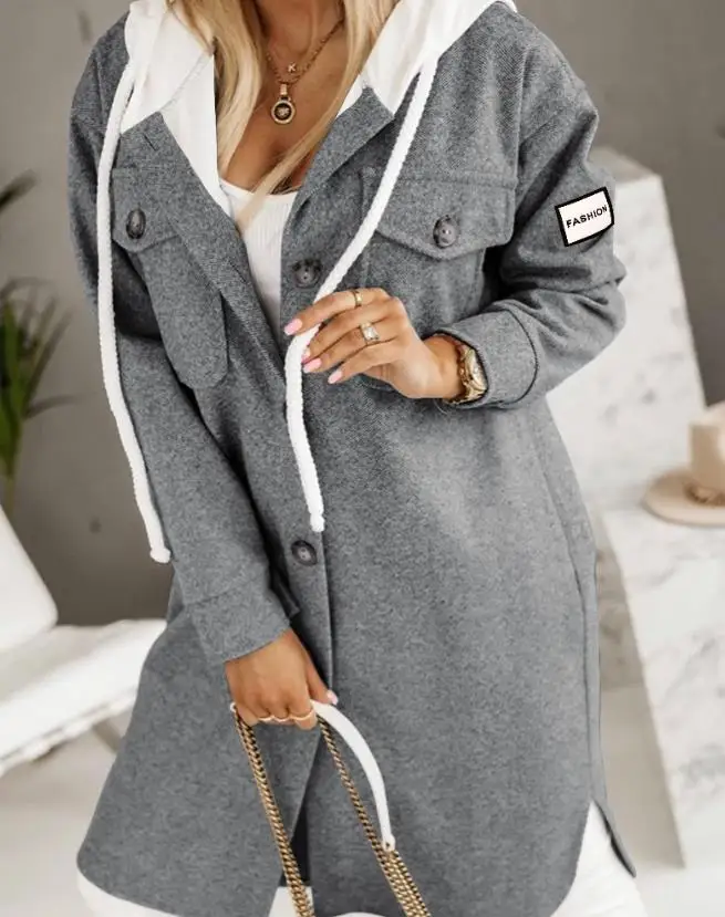 Fashion Winter Jackets Women Warm 2023 Buttoned Pocket Design Longline Hooded Coat Casual Versatile Outwear Street Wear Y2K Tops