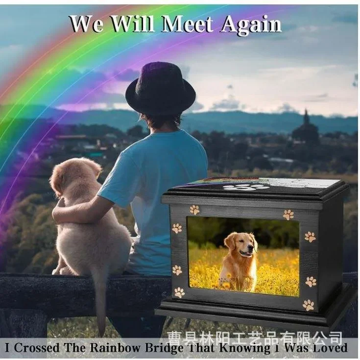 Wooden pet urn with photo frame Pet commemorative ashes storage box Pet coffin Dog funeral supplies