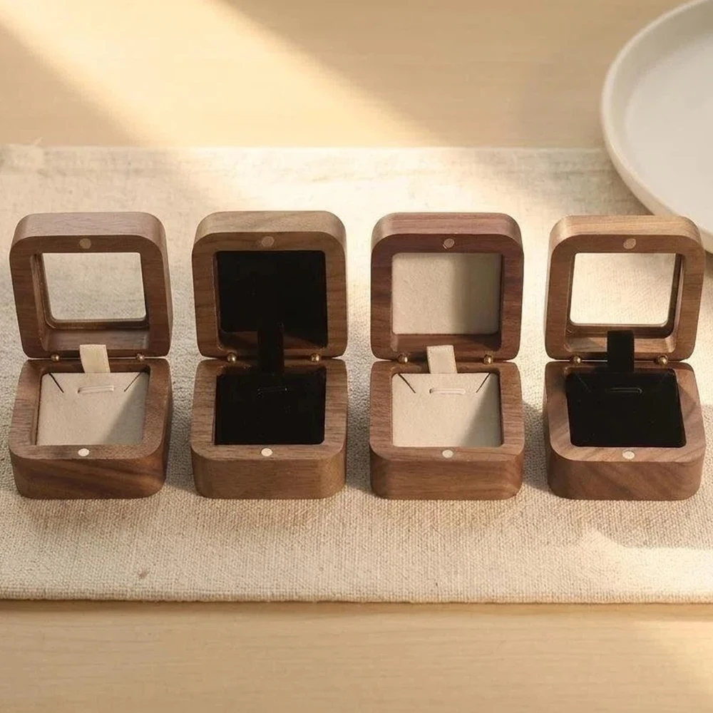 Birthday Party Retro Solid Wood Jewelry Gift Box Necklace Open The Window Display Box Flip Cover Solid Pendant Small Storage Box
