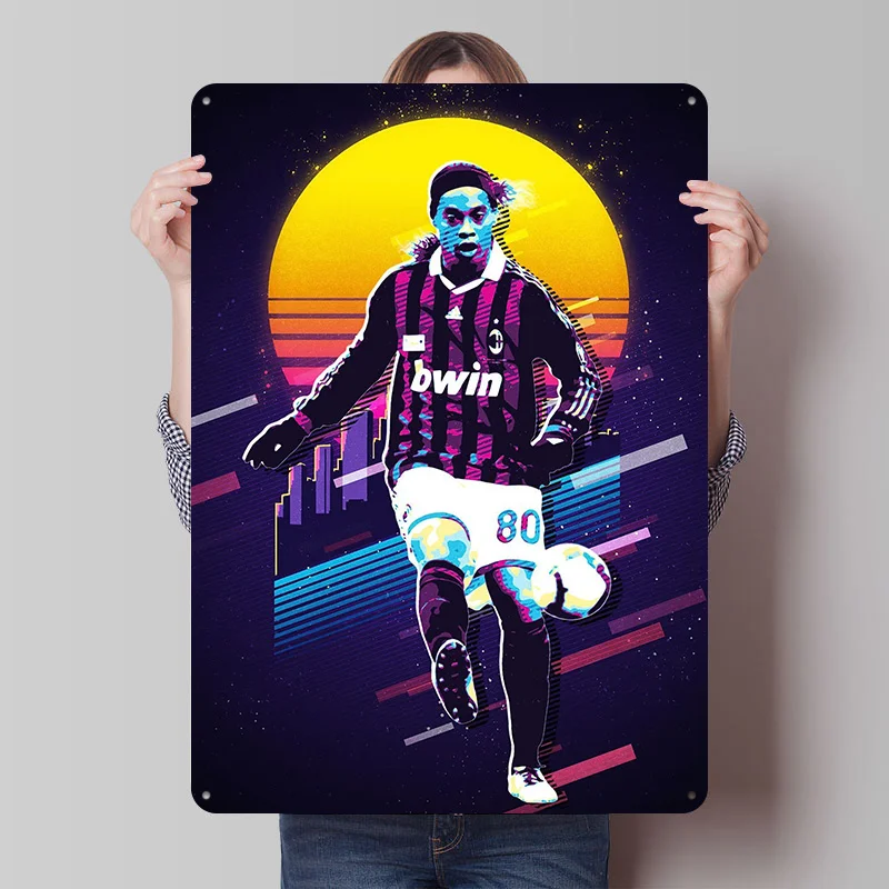 ملصق مطبوع من رونالدينيو قابل للتخصيص على الحائط علامات قصدير معدنية عتيقة لتزيين غرفة المنزل وديكورات غرفة النوم