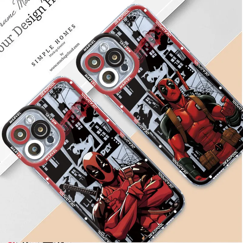 Custodia Marvel Deadpool per Apple iPhone 15 Plus XR X XS 14 Pro 13 Pro Max 8 11 12 Mini 7 6s SE TPU Funda Cover in Silicone trasparente