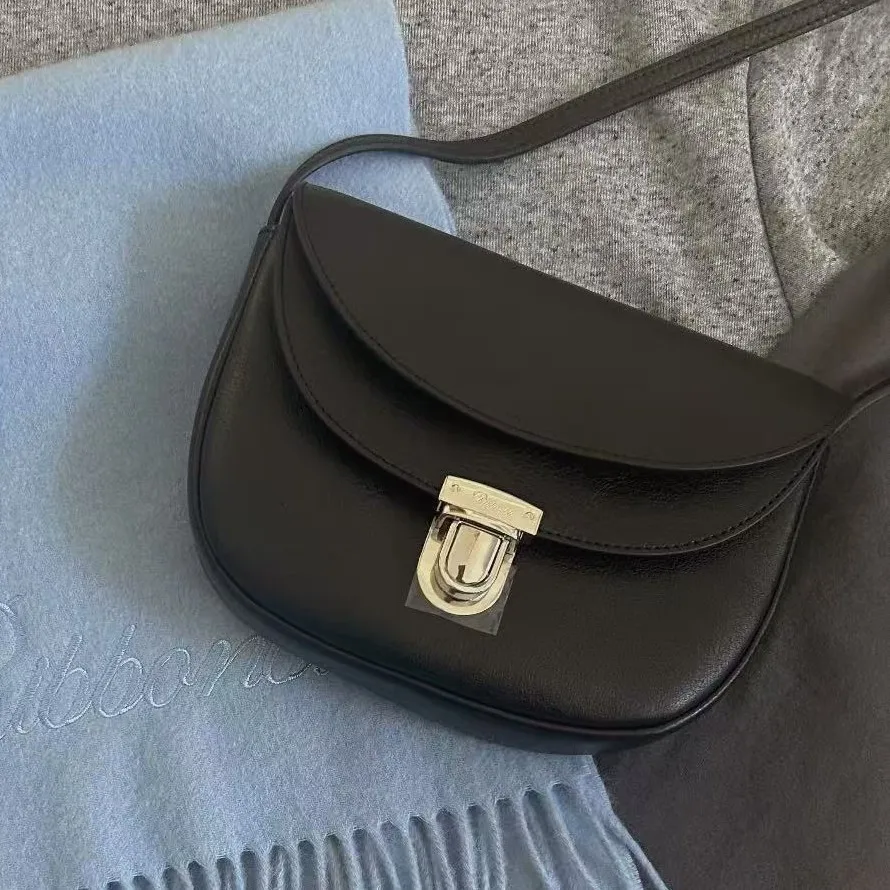 

FIRMRANCH Premium Retro Fashion Lock Buckle Genuine Leather Flap Women's Crossbody Saddle Bag Adjustable Tassel Shoulder Strap