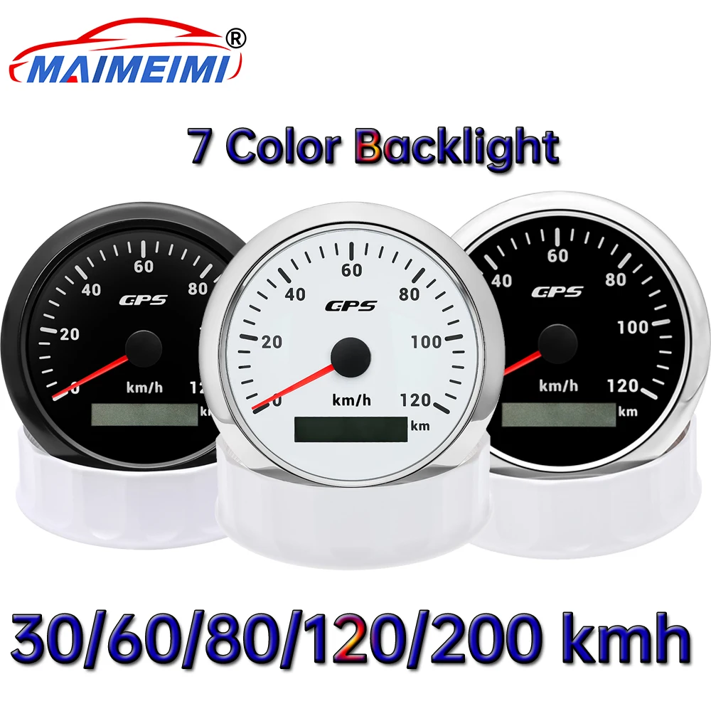 

120kmh/120mph/200kmh/200kmh Digital pointer Speed Gauge 7 Color Backlight 85MM GPS Speedometer Gauge With GPS Antenna