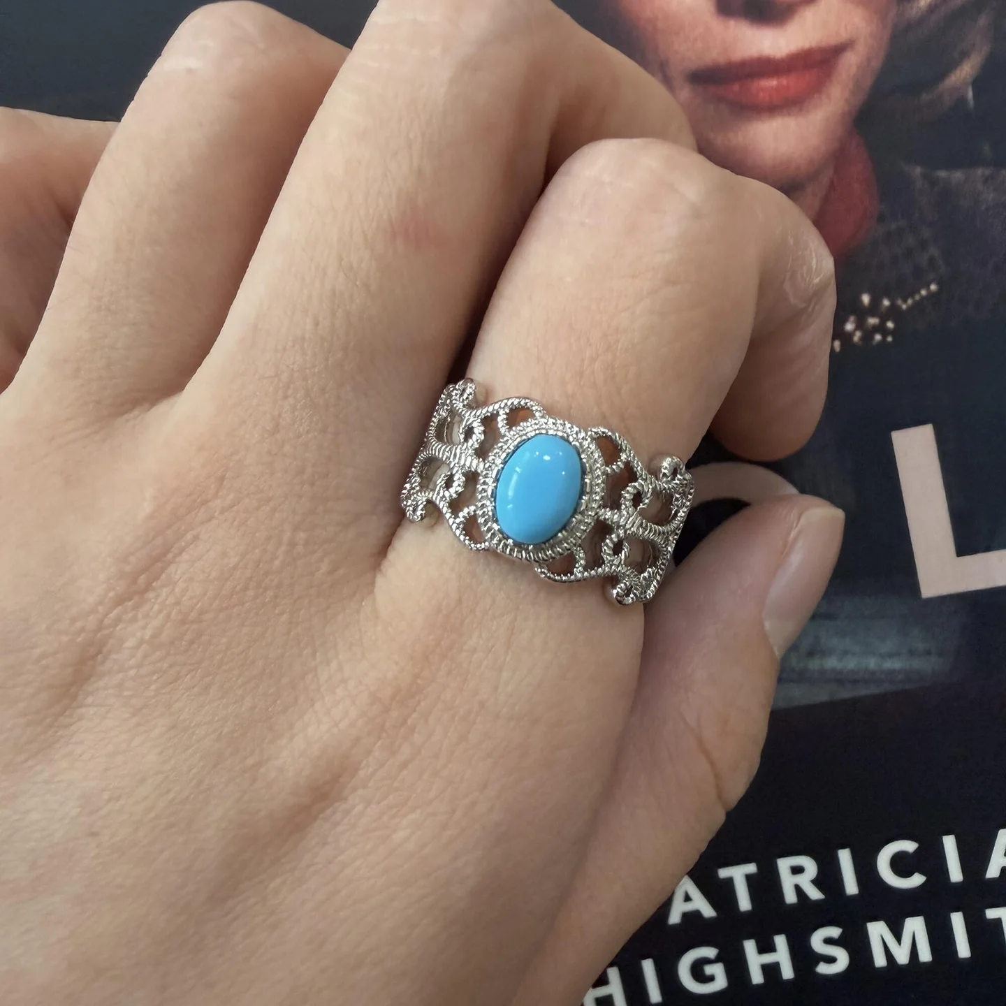 925 Sterling Silver Jewelry Luxury Vintage Lace Turquoise Finger Rings for Women Wedding Party Jewelry For Girls Friend Gift