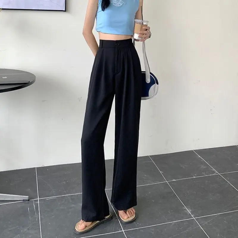 Women\'s Summer New Casual Black Short Sleeved Top+White Sling+suit Wide Leg Pants 3 Piece Korean Elegant Trousers Matching Set