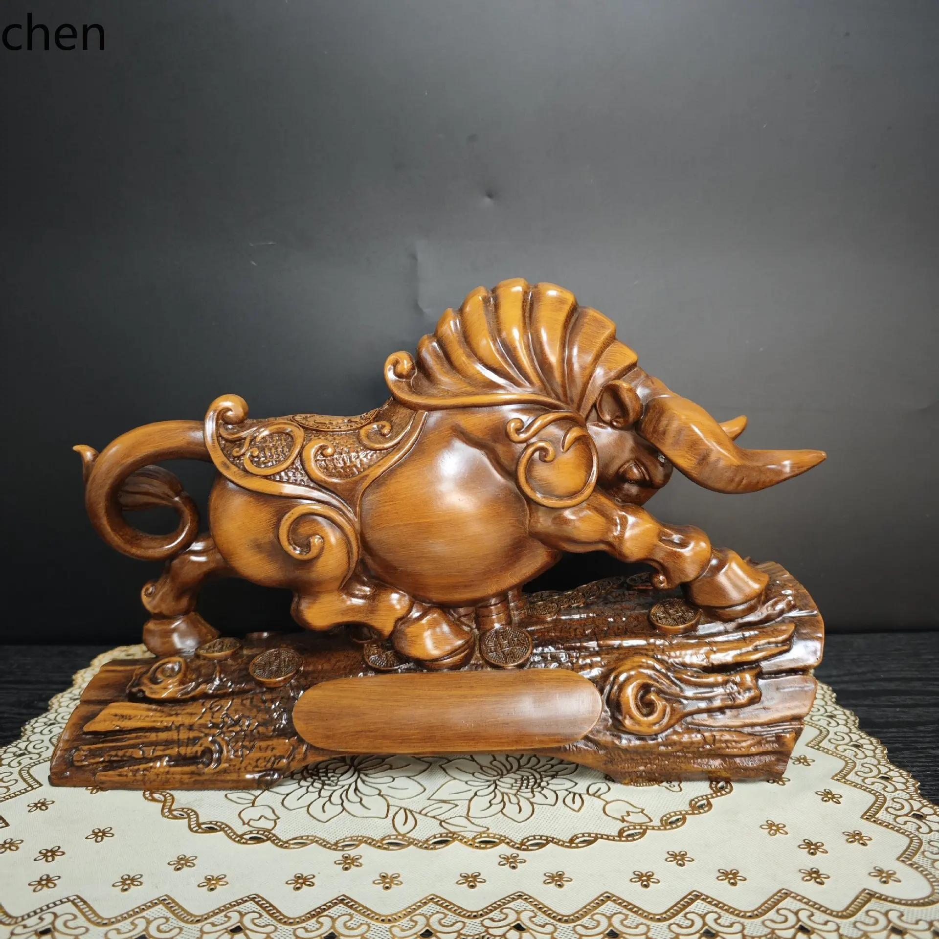 PYH Year of the Ox Wine Cabinet Ornament High-End Niche Wood Color Craft Opening Prosperity Housewarming Gift