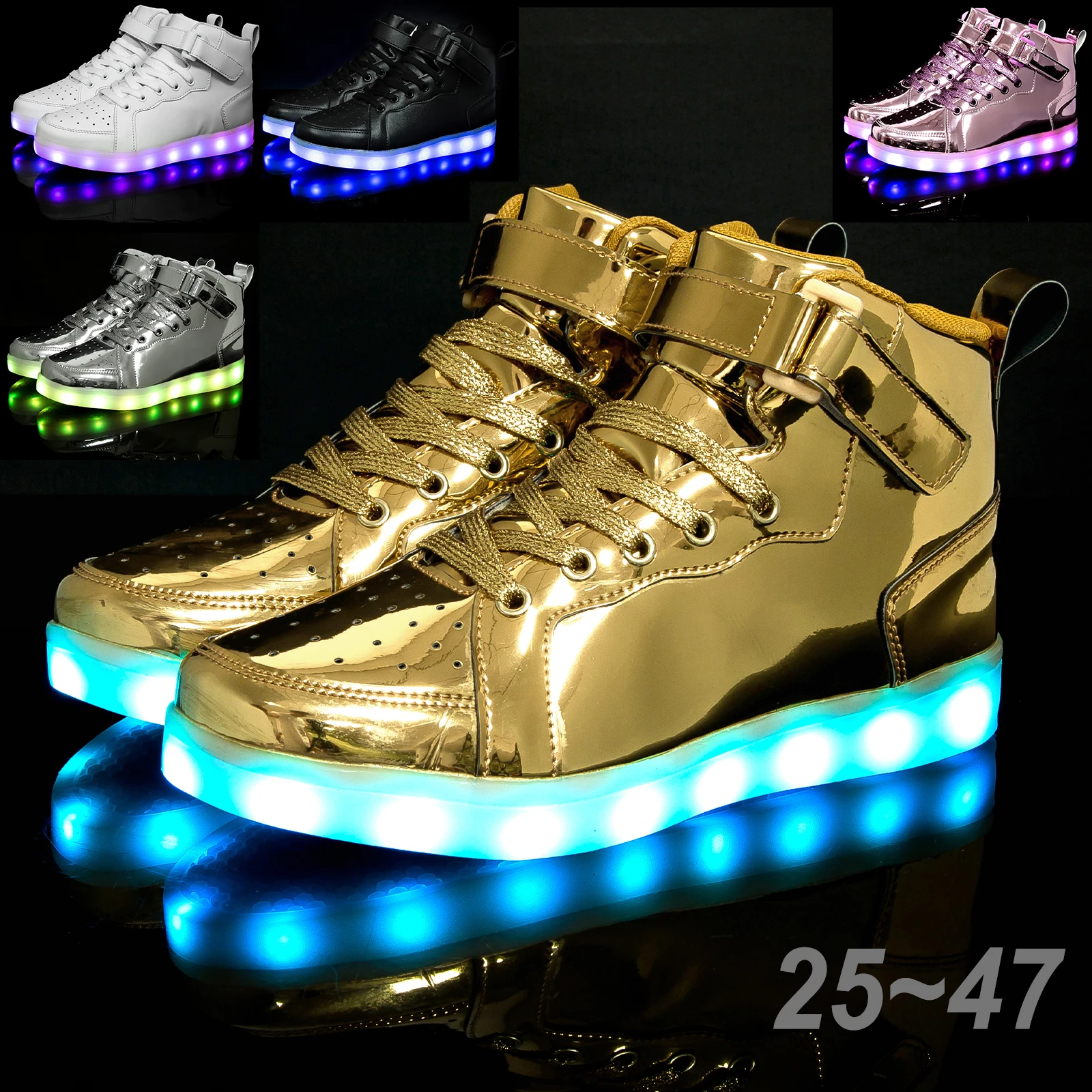 Size 25-47 USB Charging Glowing Sneakers Children Adult High Top Boots Led Casual Luminous Light Shoes for Boys Girls Men Women