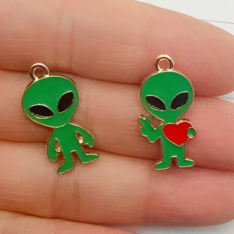 10pcs alloy oil dripping love alien pendant, DIY jewelry making earrings, keychains, accessories image 2