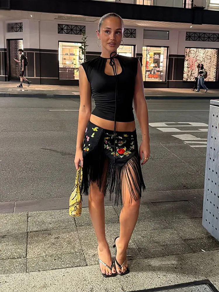 Chic Fringed Women's Skirts Embroidery Irregular Lady Mini Skirt 2026 Summer Fashion Female Vacation Holiday Streetwear New