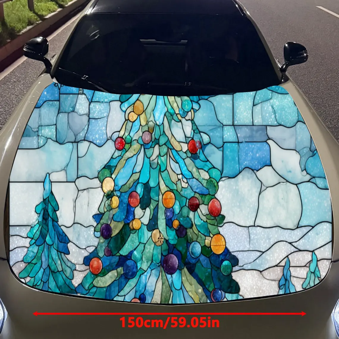 Artistic Innovation: Multicolored Prism Christmas Tree Car Hood Vinyl Stickers Car Surface Protection Decal Car Decoration Cover