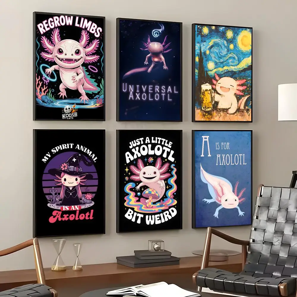 Animal Axolotl Poster Self-Adhesive Waterproof Wall Stickers, Coffee Bar Home Wall Decor