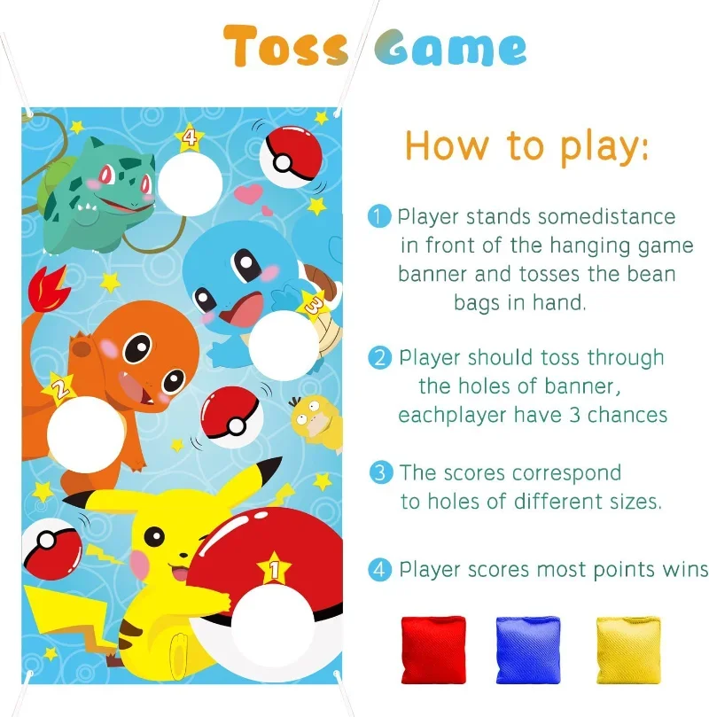 Pokemon Sitzsack Werfen Spiel-Wurf Karneval Spiel Banner Pikachu Party Liefert Dekorationen für Kinder Erwachsene Indoor Outdoor Geschenk