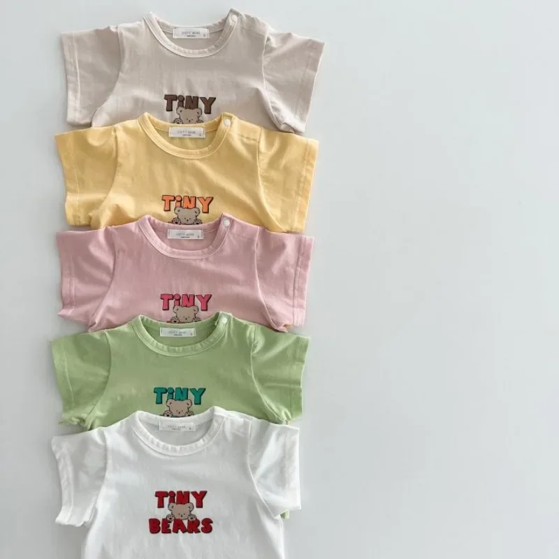 T-shirt à Manches Courtes pour Bébé Garçon et Fille, Haut Décontracté avec Lettres Imprimées, à la Mode, pour Été, 2024