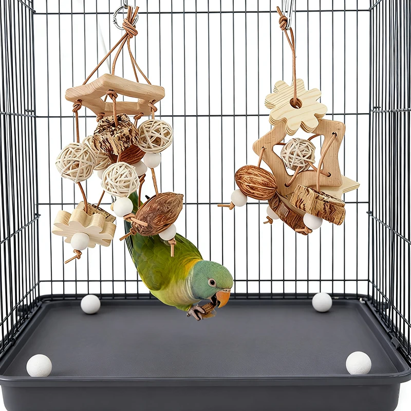 Natürliche Papagei Vogel Kauen Spielzeug Holz Obst Knabber Spieße Nüsse Rattan kugeln Zahn schleifen Käfig Liefert Vogel Zubehör Neue