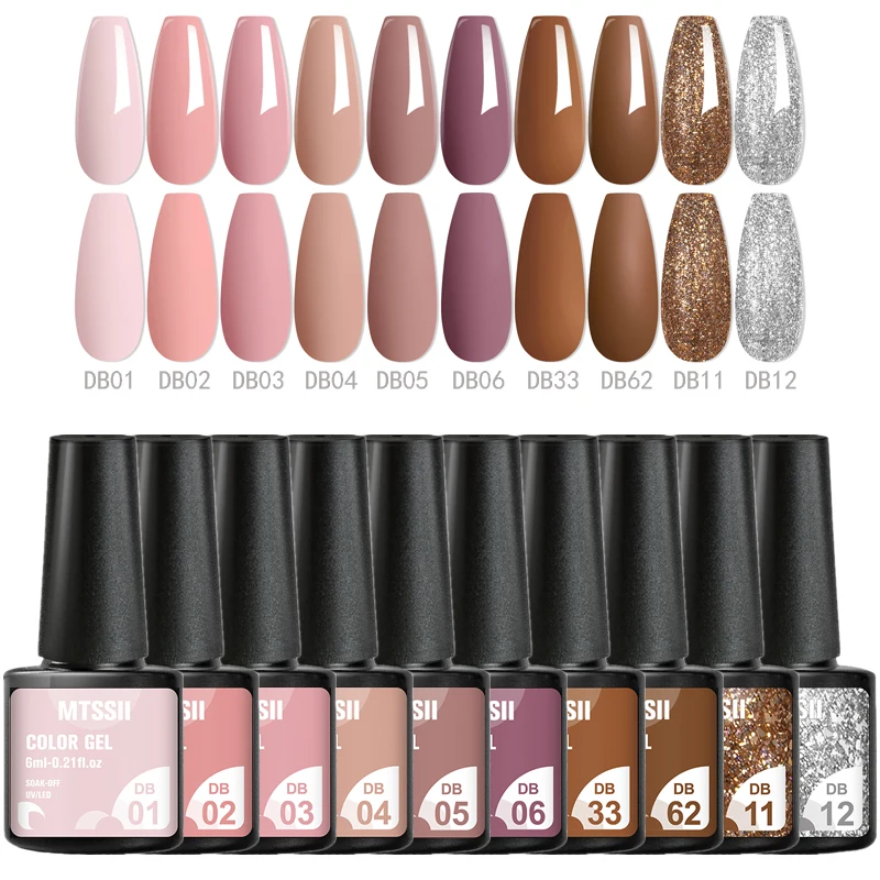 

Набор гель-лаков для ногтей, 10 шт./компл., осенний коричневый цвет, блестящий полуперманентный набор для замачивания, УФ-лак для дизайна ногтей, набор принадлежностей для маникюра