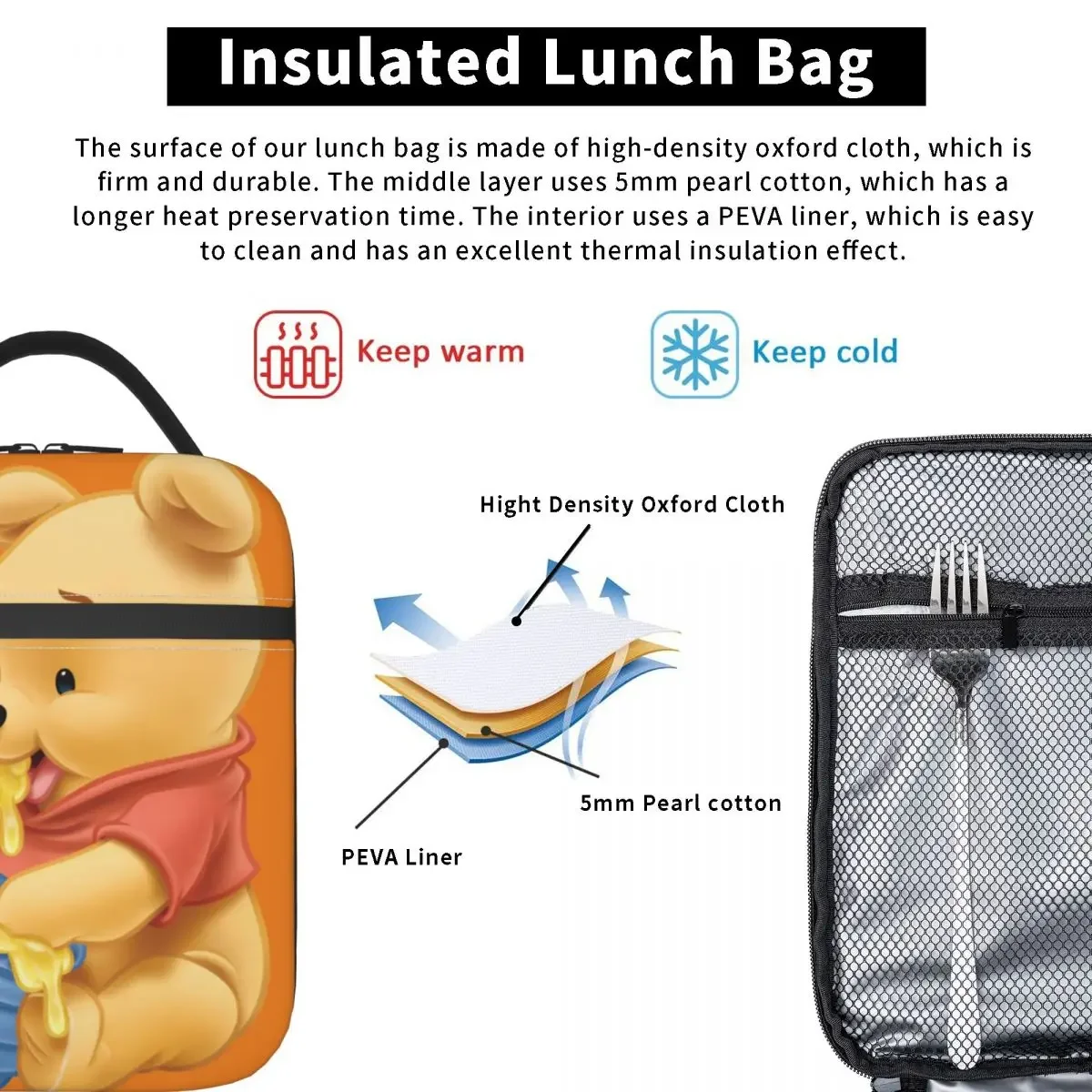 Baby Winnie The Pooh borsa termica per il pranzo borsa termica ReusableLunch contenitore grande Tote Lunch Box per uomo donna Beach Picnic