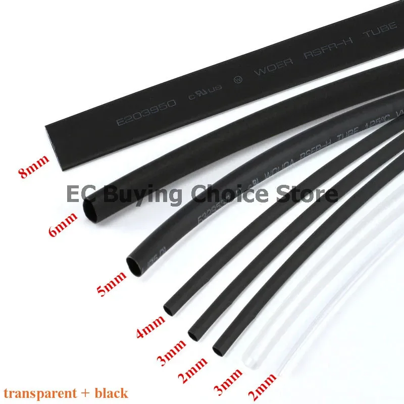 1lot=8pcs Heatshrink Heat Shrink Tube Transparent + Black Insulation Sleeves Wire Wrap Cable Kit 6 Size 2mm/3MM/4MM/5MM/6MM/8MM